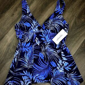 Swimsuits For All Women's V-Neck Tankini S Top, Blue Palm size 8